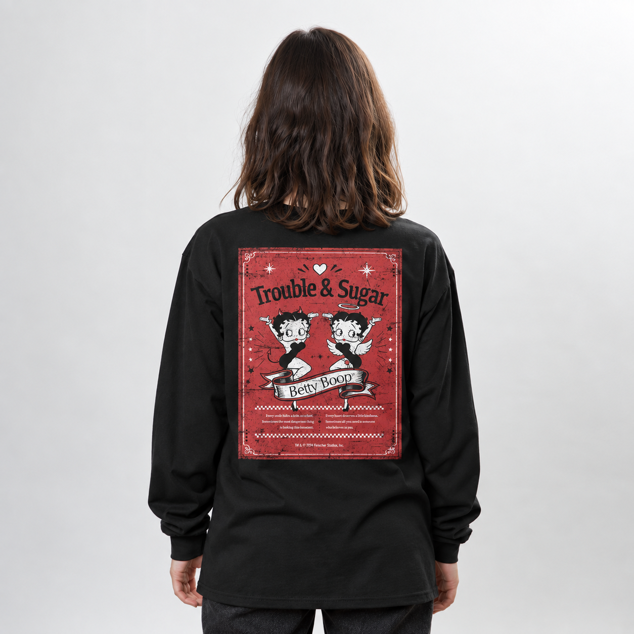 ベティー ブープ（Betty Boop）ロングスリーブ Tシャツ Trouble & Sugar ブラック