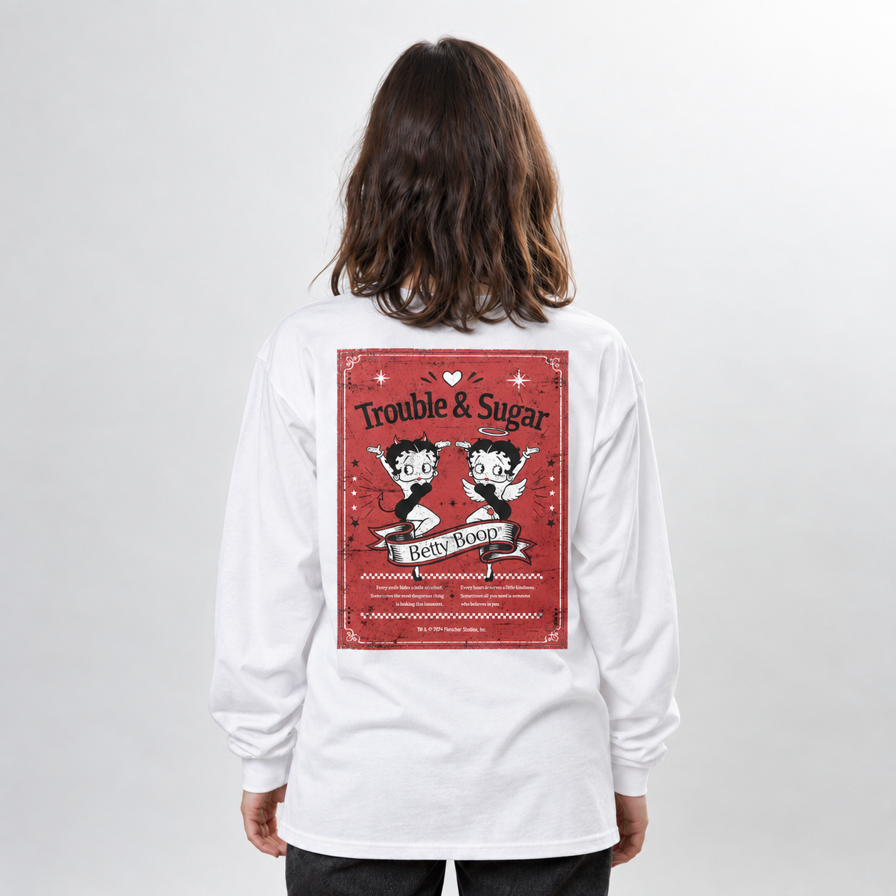 ベティー ブープ（Betty Boop）ロングスリーブ Tシャツ Trouble & Sugar ホワイト