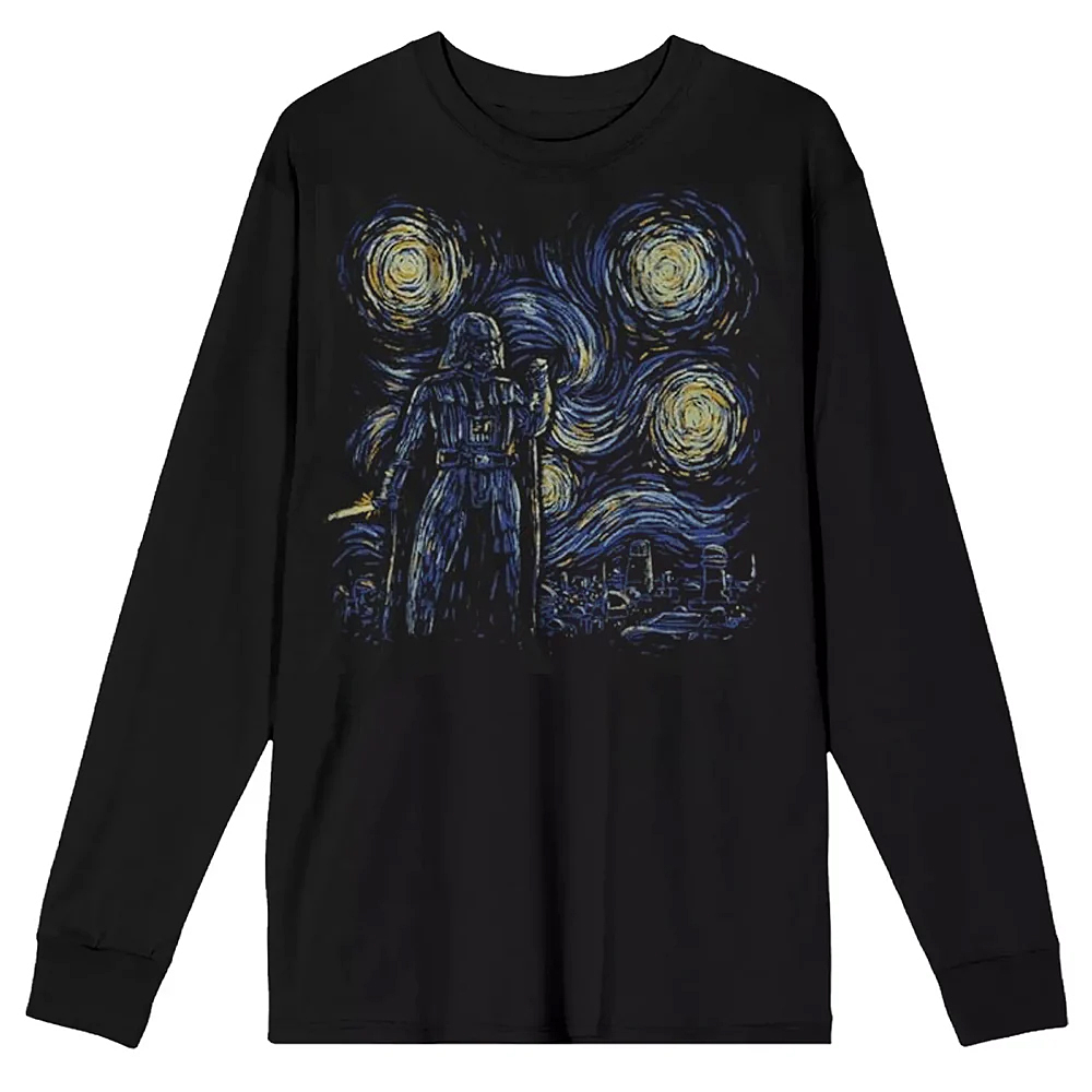 ロング スリーブ Tシャツ Starry Night Darth Vader Van Gogh Star Wars ブラック
