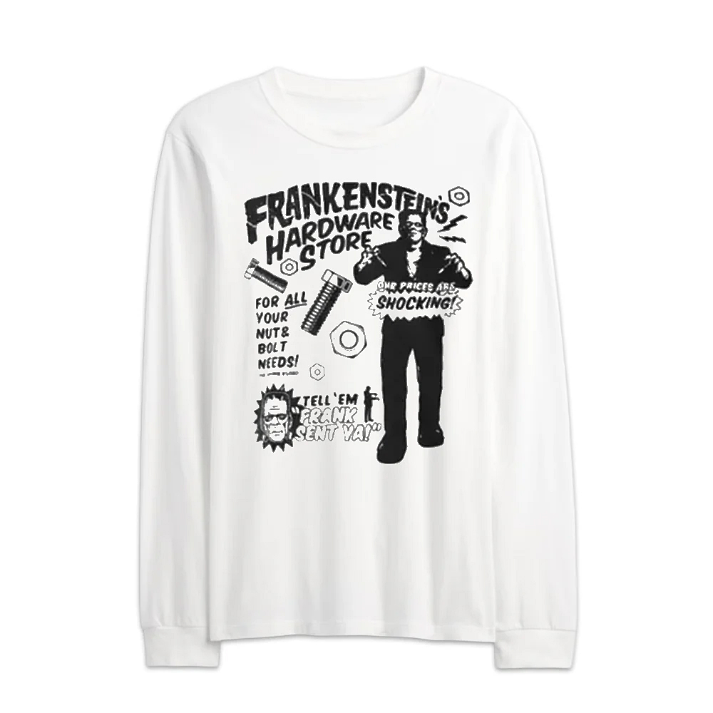 ロング スリーブ Tシャツ Universal Monsters Frankenstein Hardware Store Graphic ホワイト