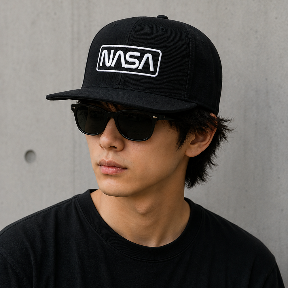 フラット バイザー キャップ NASA LOGO ブラック