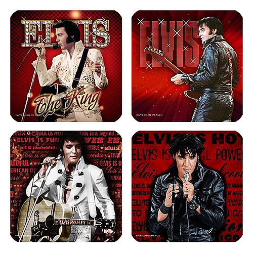 エルヴィス・プレスリー コースター 4枚セット Red 68 Name The King Red