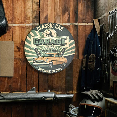 ウッディー ラウンド プラーク CLASSIC CAR GARAGE