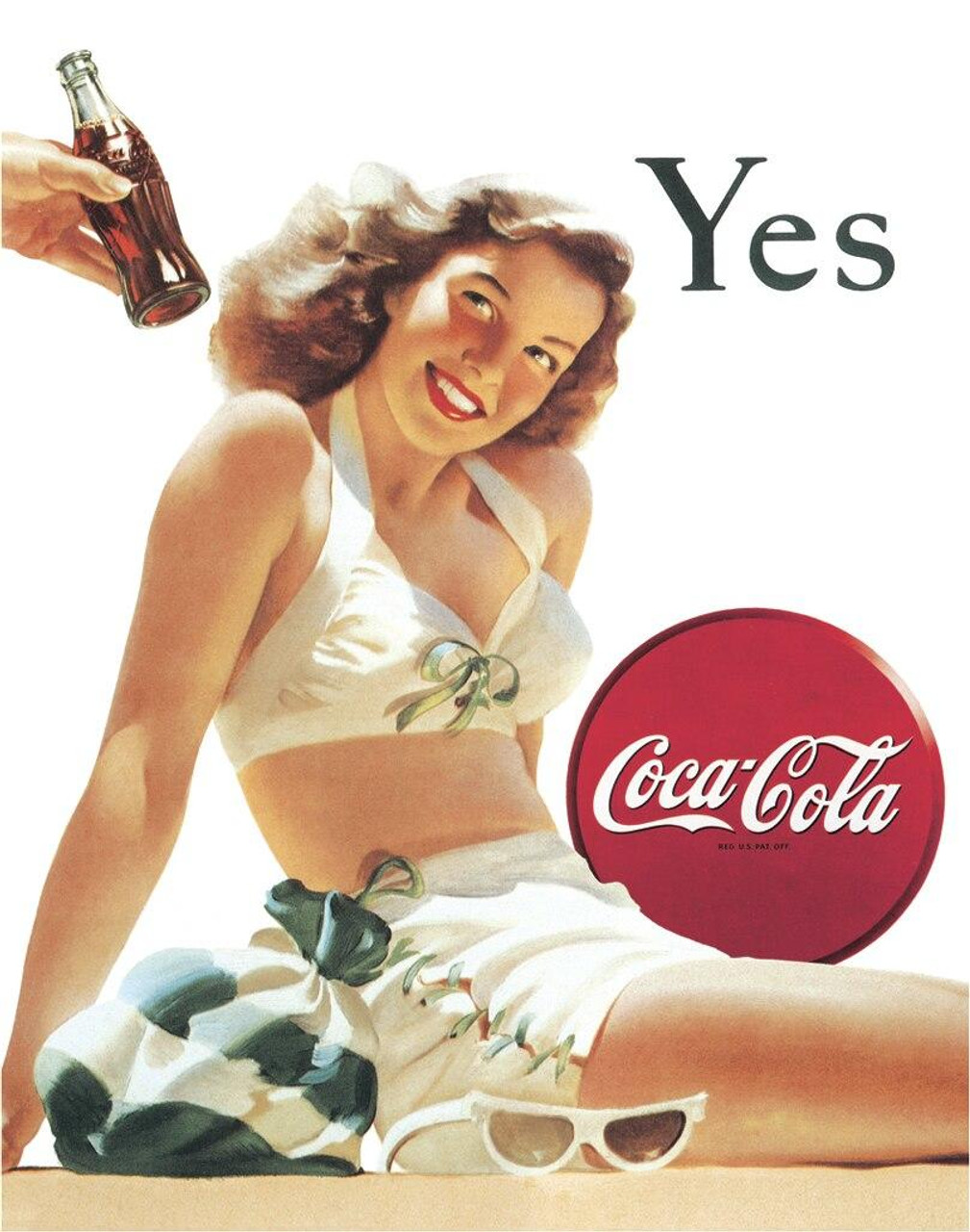 ティン サイン Coke - Yes - White Bathing