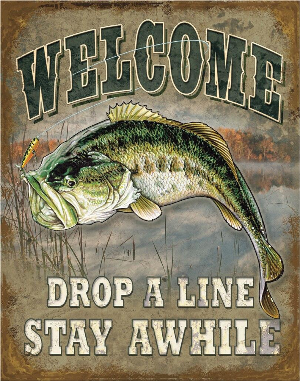 ティン サイン Welcome Bass Fishing