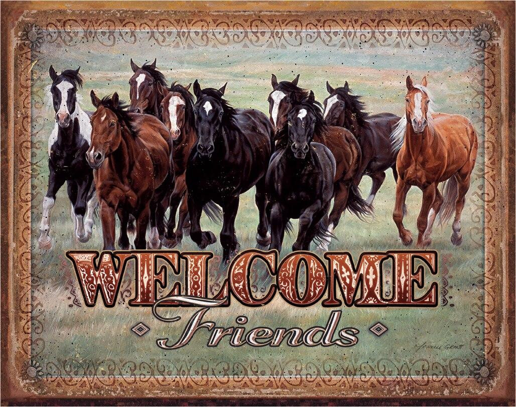 ティン サイン Welcome Friends - Horses