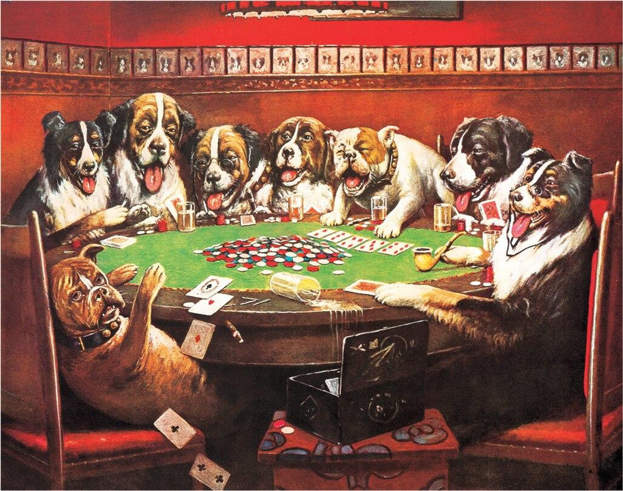 ティン サイン 8 Dogs Playing Cards