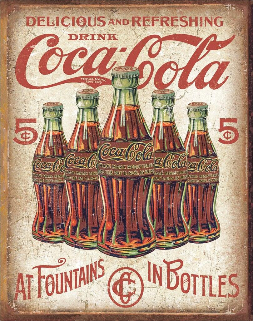 ティン サイン Coke - 5 Bottles Retro