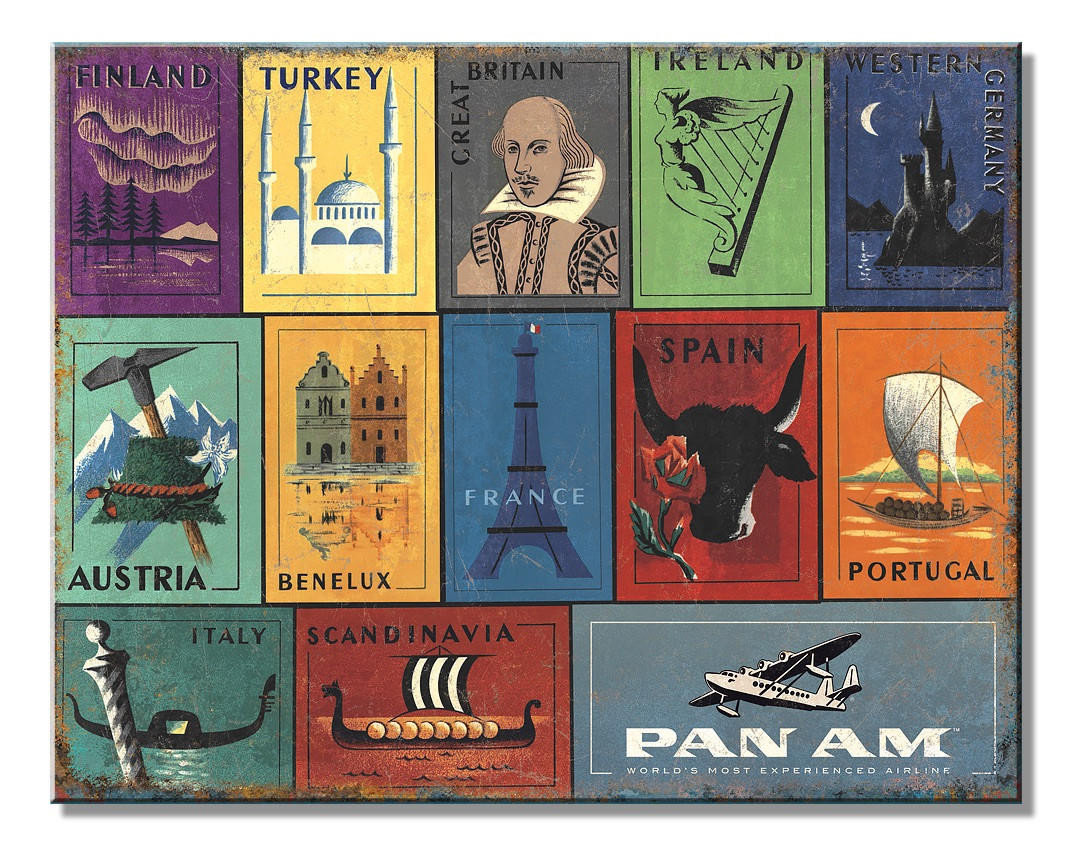 ティン サイン Pan Am Euro Stamps
