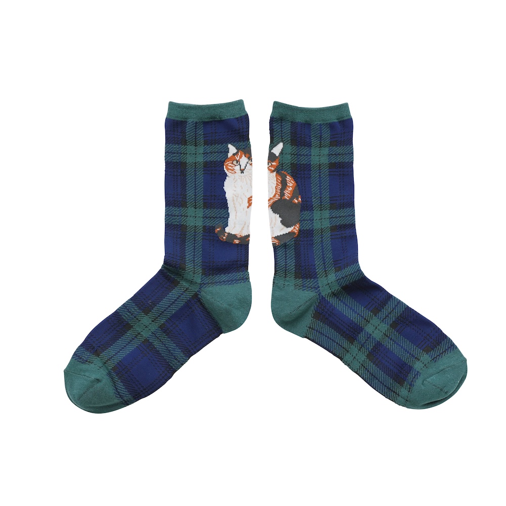 Matsuo Miyuki Check Socks Tabby