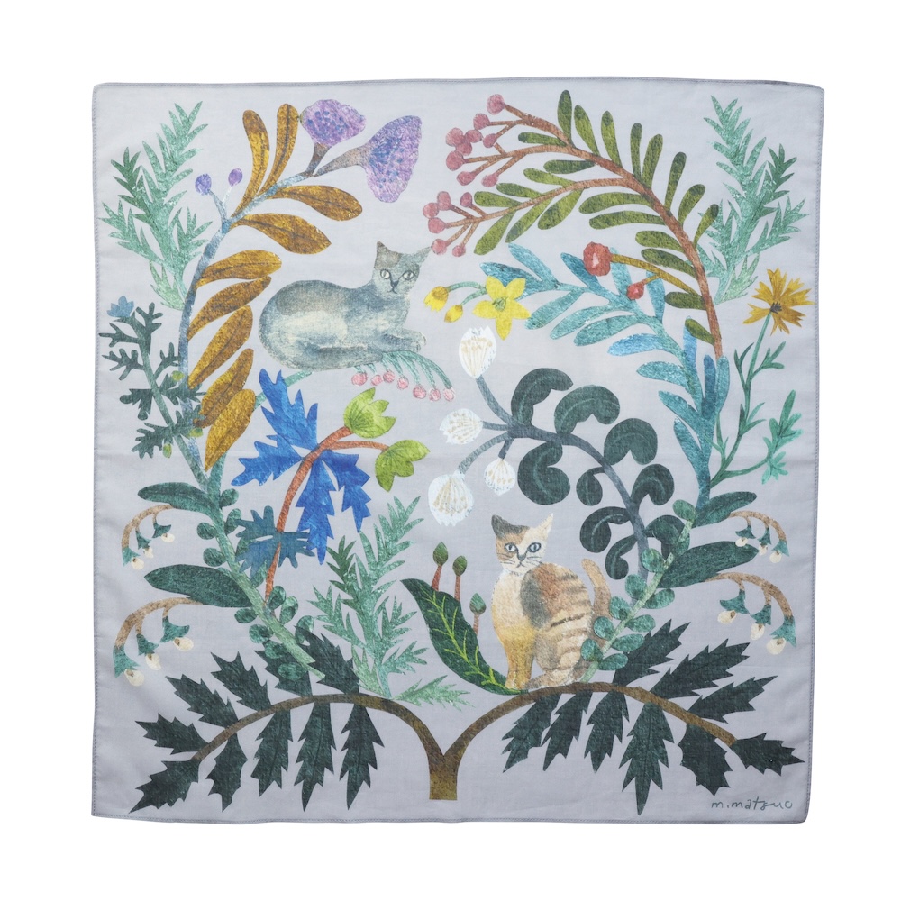 Matsuo Miyuki Handkerchief Two cats