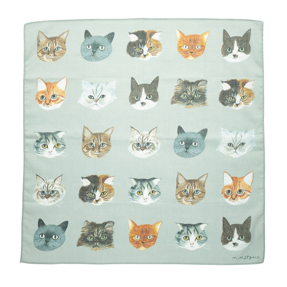 Matsuo Miyuki Handkerchief Cat Face-GY