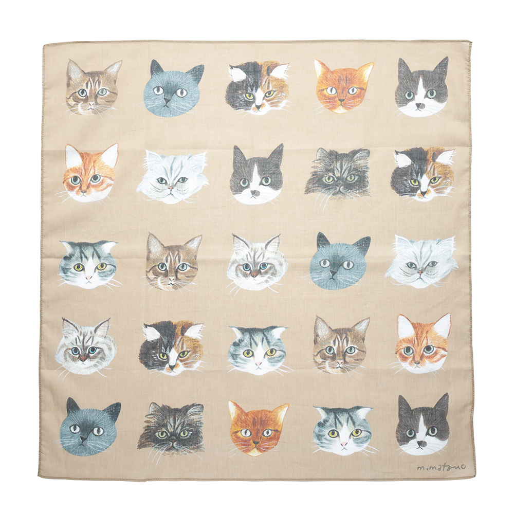 Matsuo Miyuki Handkerchief Cat Face-BE