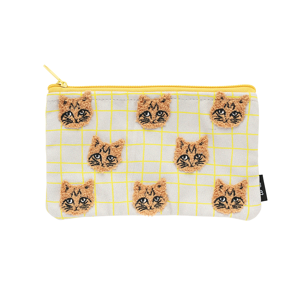 Matsuo Miyuki Moco check Flat pouch Noisettes