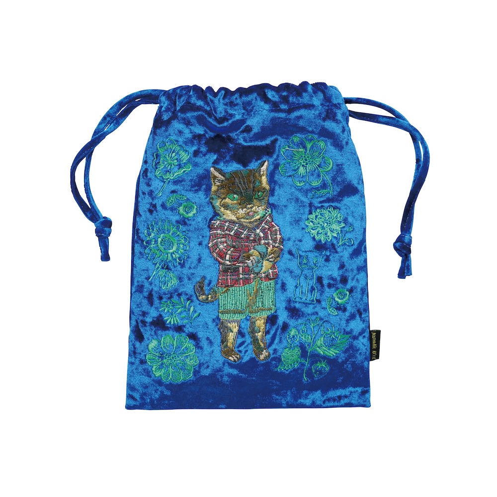 Nathalie Lete Velour Drawstring pouch Tabby cat