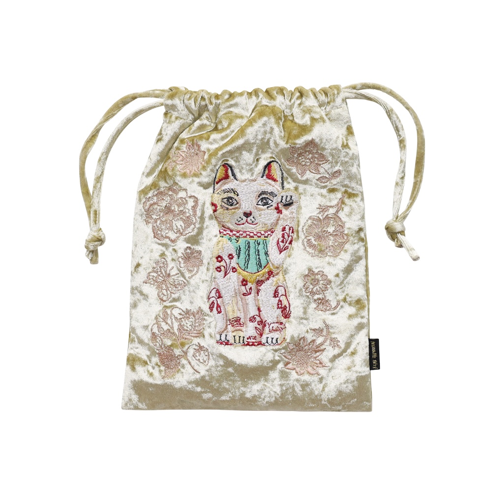 Nathalie Lete Velour Drawstring pouch Lucky cat