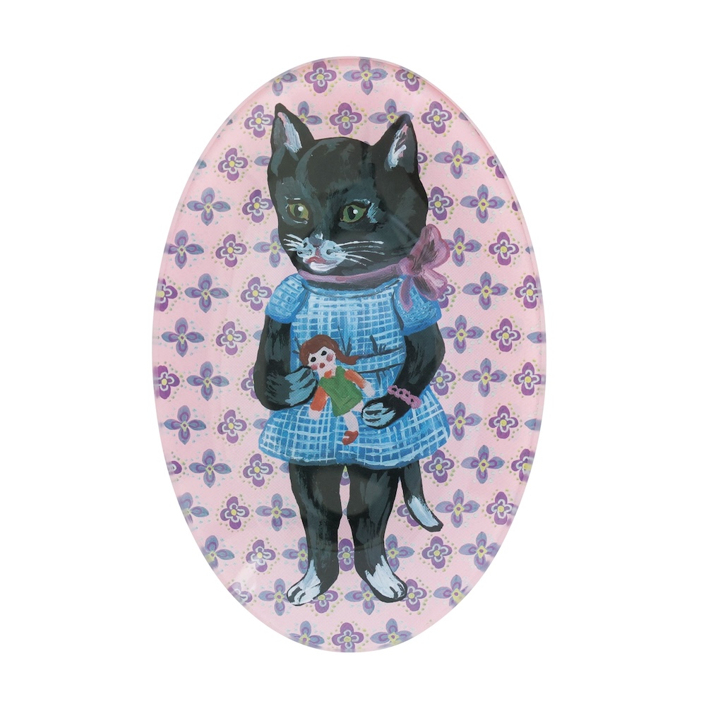Nathalie Lete Glass Oval plate Black cat