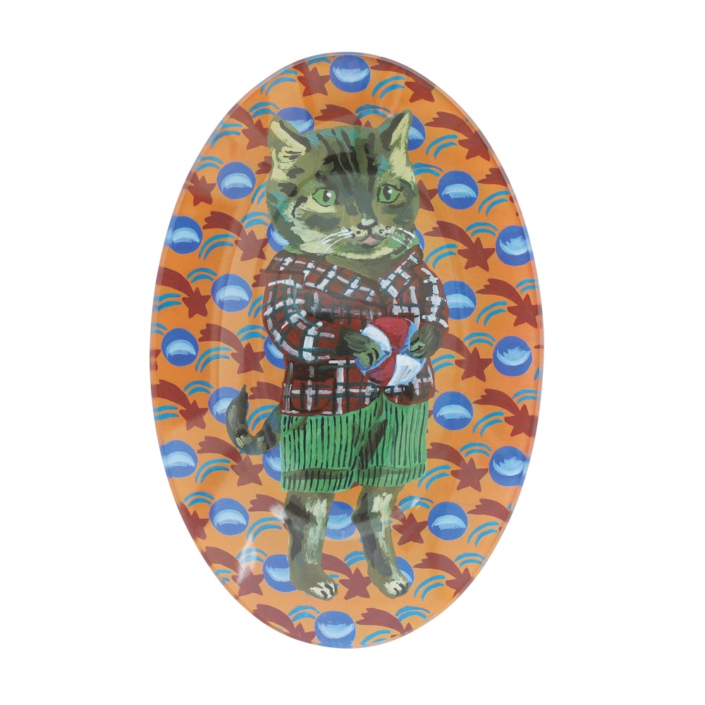 Nathalie Lete Glass Oval plate Tabby cat