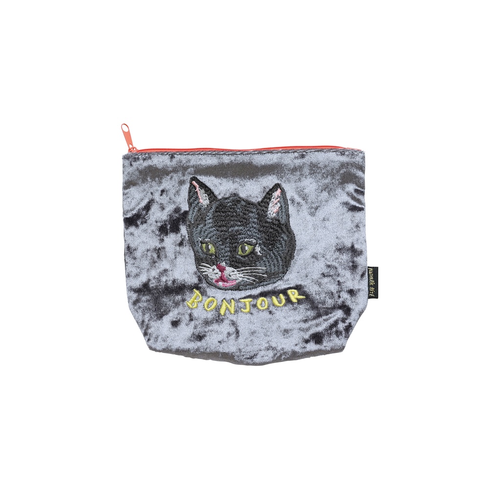 Nathalie Lete Velour pouch Black cat