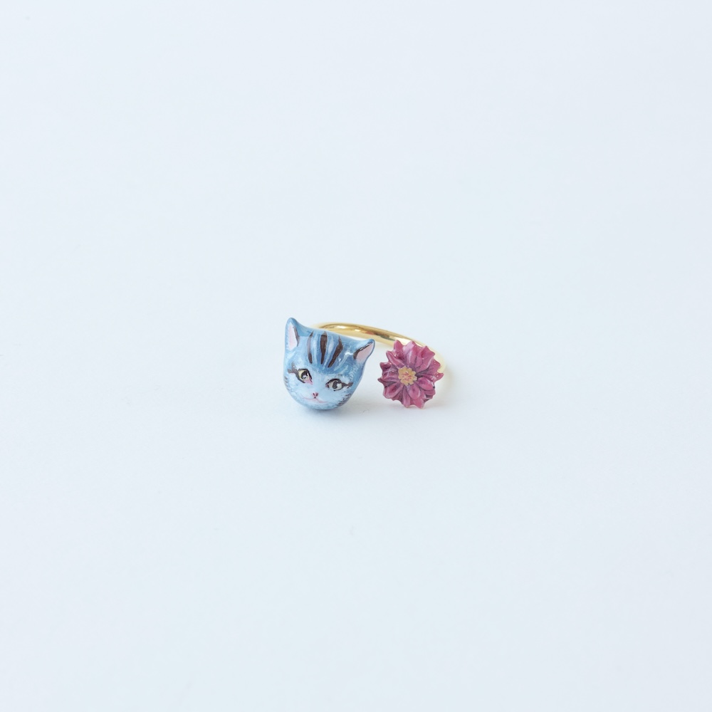 【11月16日受注締切/順次入荷】Nathalie Lete Two motifs ring Blue Cat Size:13