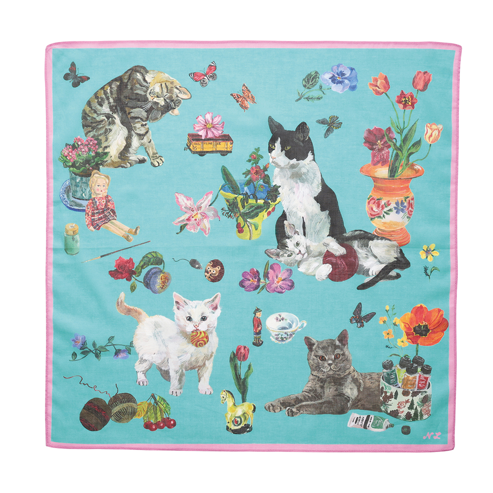Nathalie Lete Handkerchief Cats-Mint green
