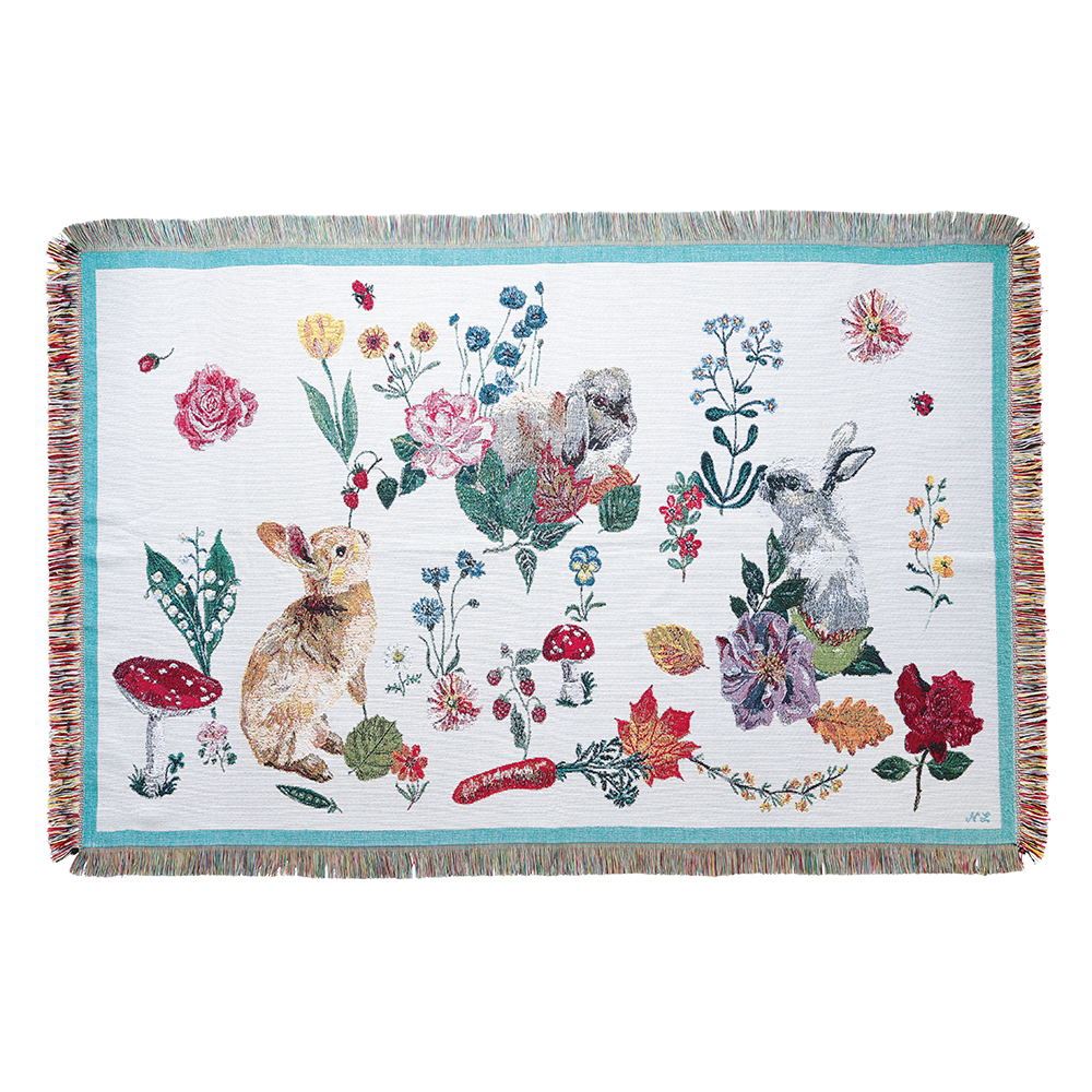 Nathalie Lete Tapestry Rug Rabbits-Ivory