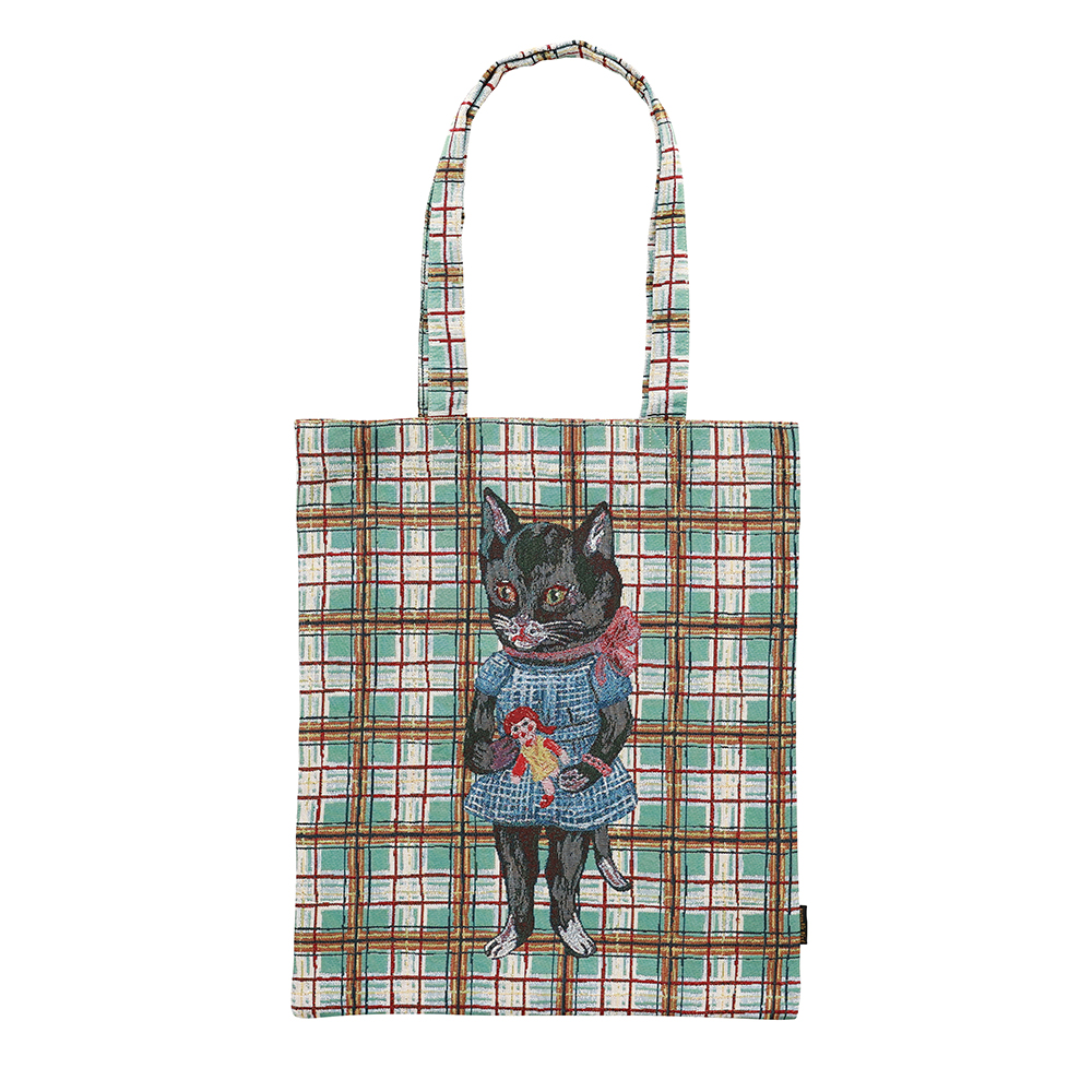 Nathalie Lete Rectangle tote Check×Black cat