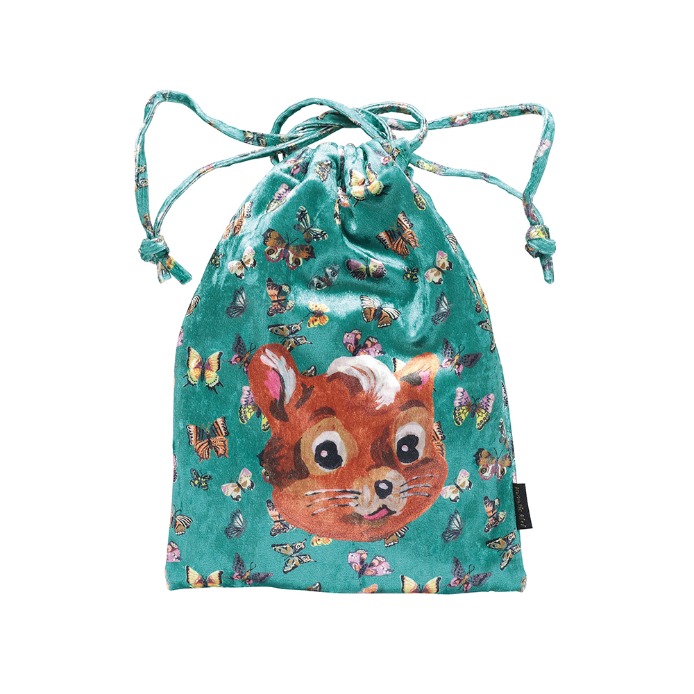 Nathalie Lete Face Velour Drawstring pouch Squirrel