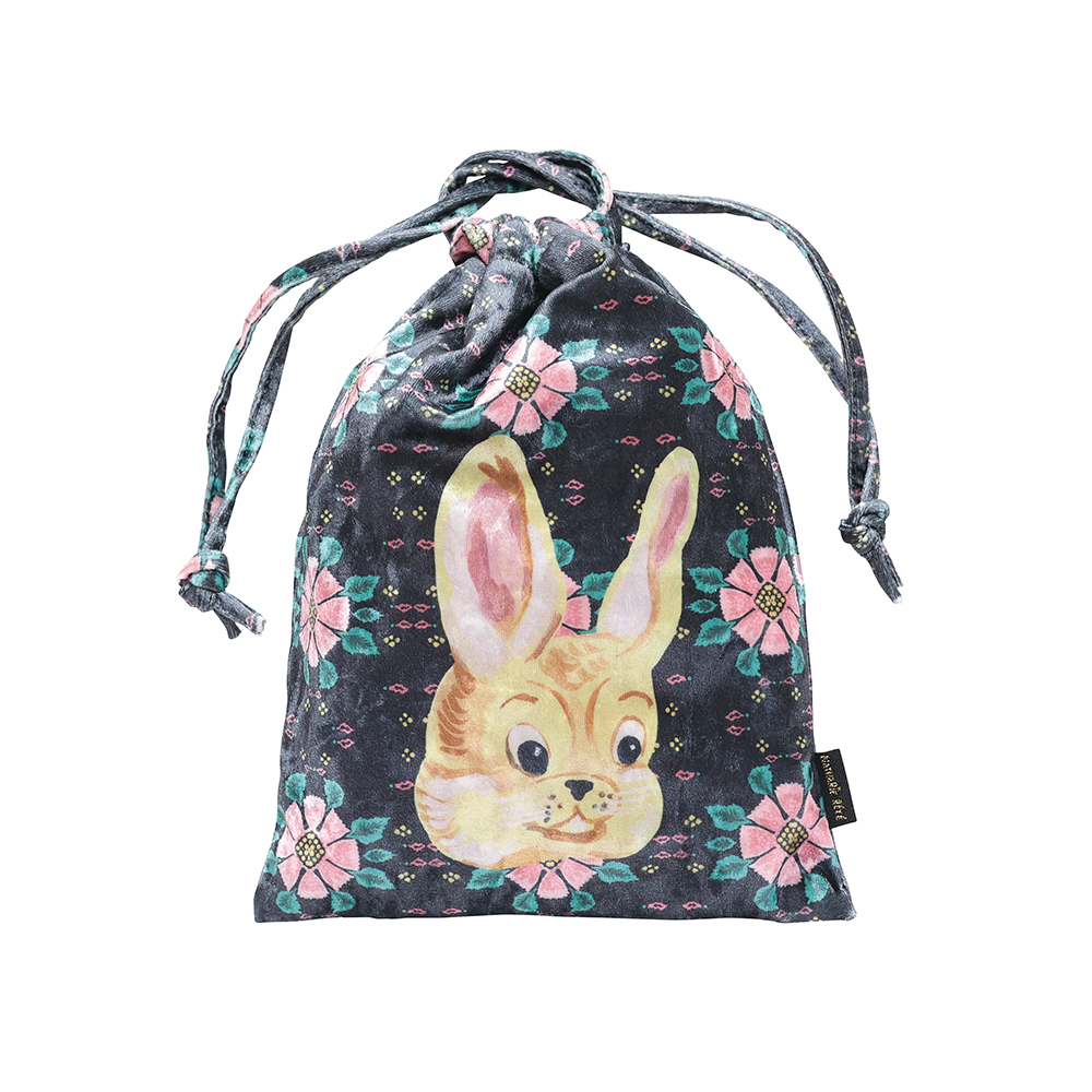 Nathalie Lete Face Velour Drawstring pouch Rabbit