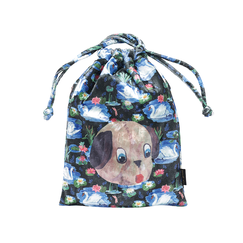 Nathalie Lete Face Velour Drawstring pouch Dog-toy