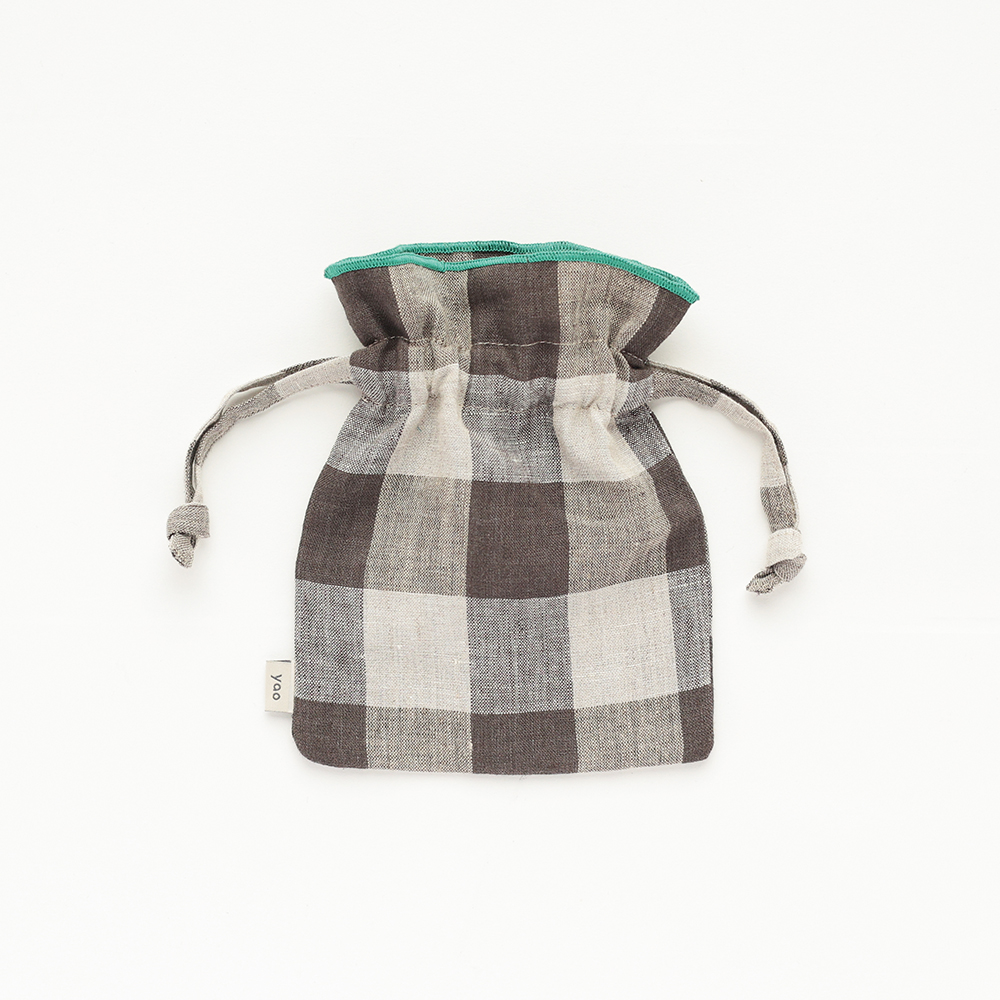 Linen Drawstring pouch S Check BK