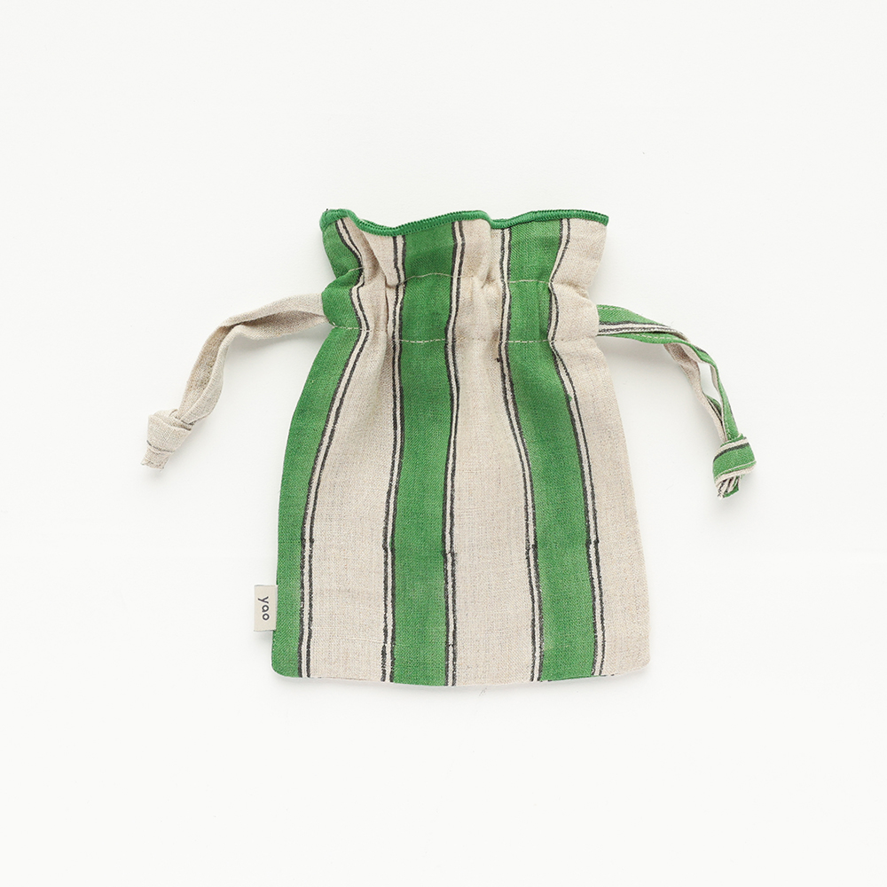 Linen Drawstring pouch S Stripe GR