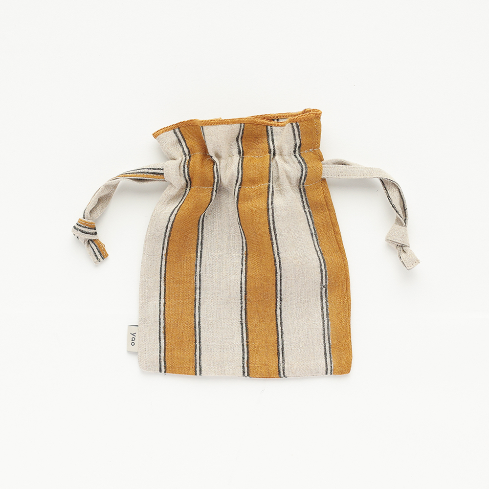 Linen Drawstring pouch S Stripe YE