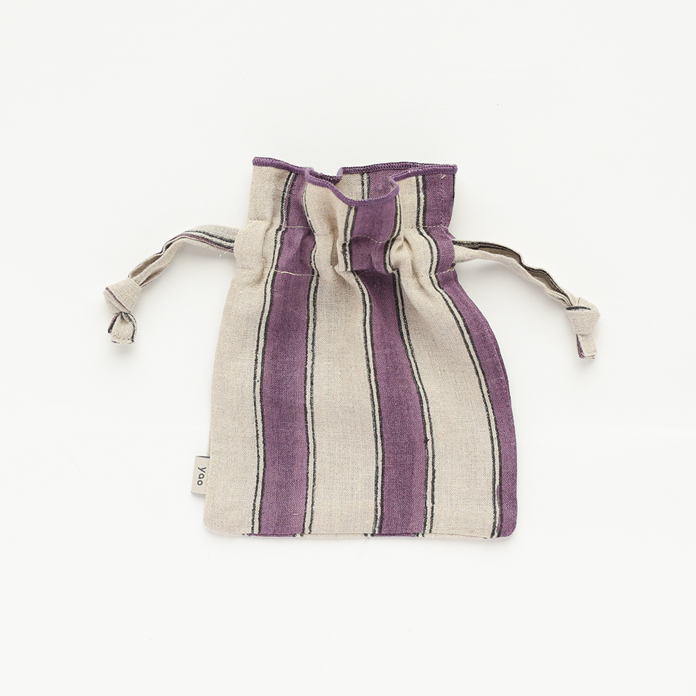 Linen Drawstring pouch S Stripe PU