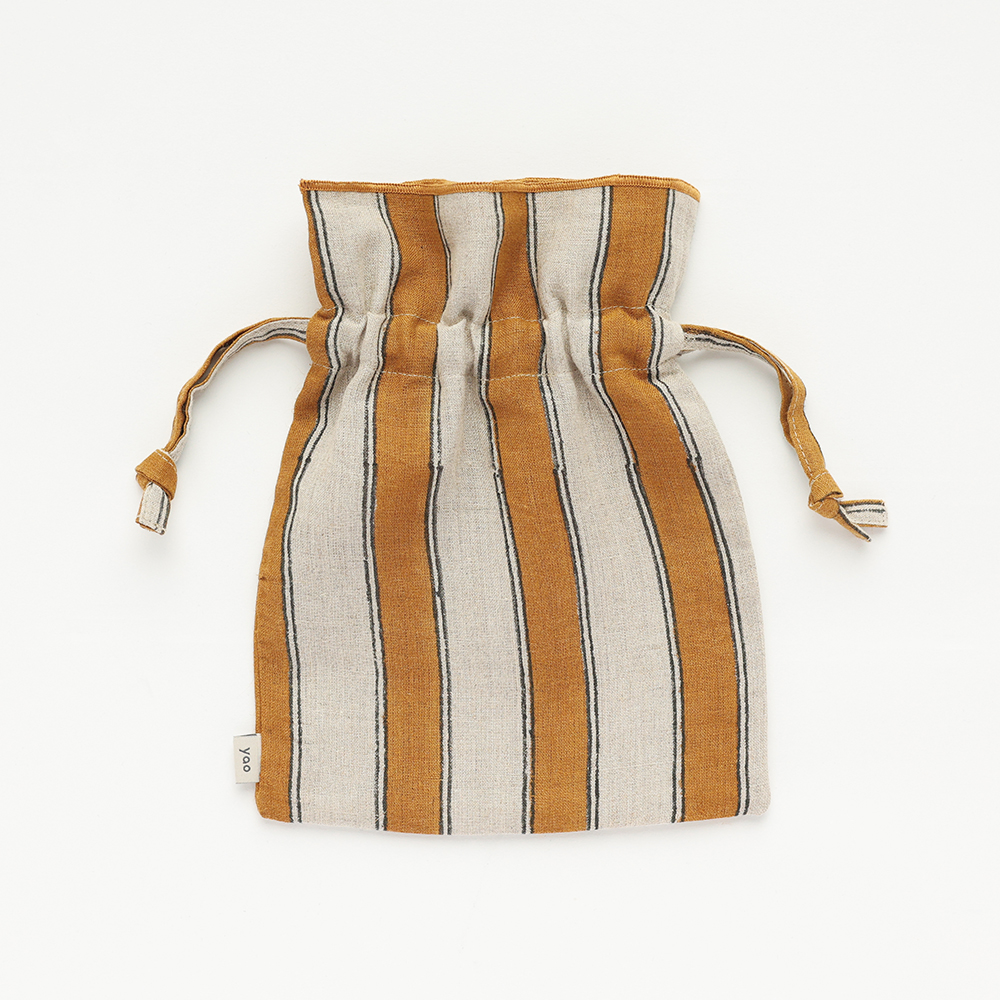 Linen Drawstring pouch L Stripe YE
