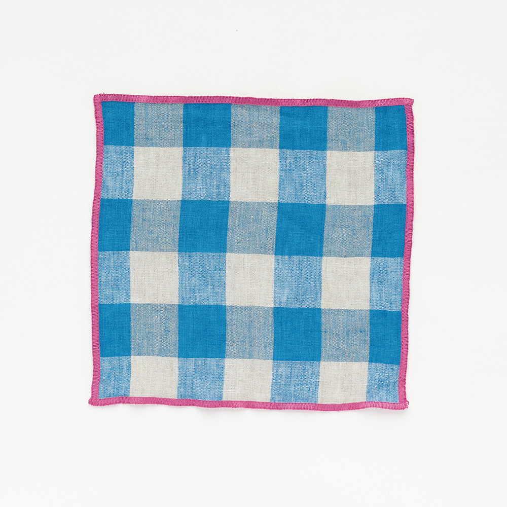 Linen Mini Handkerchief Check BL