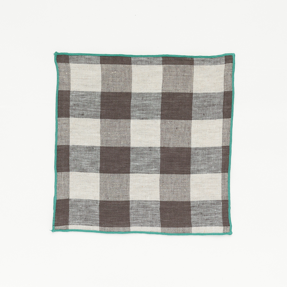Linen Mini Handkerchief Check BK