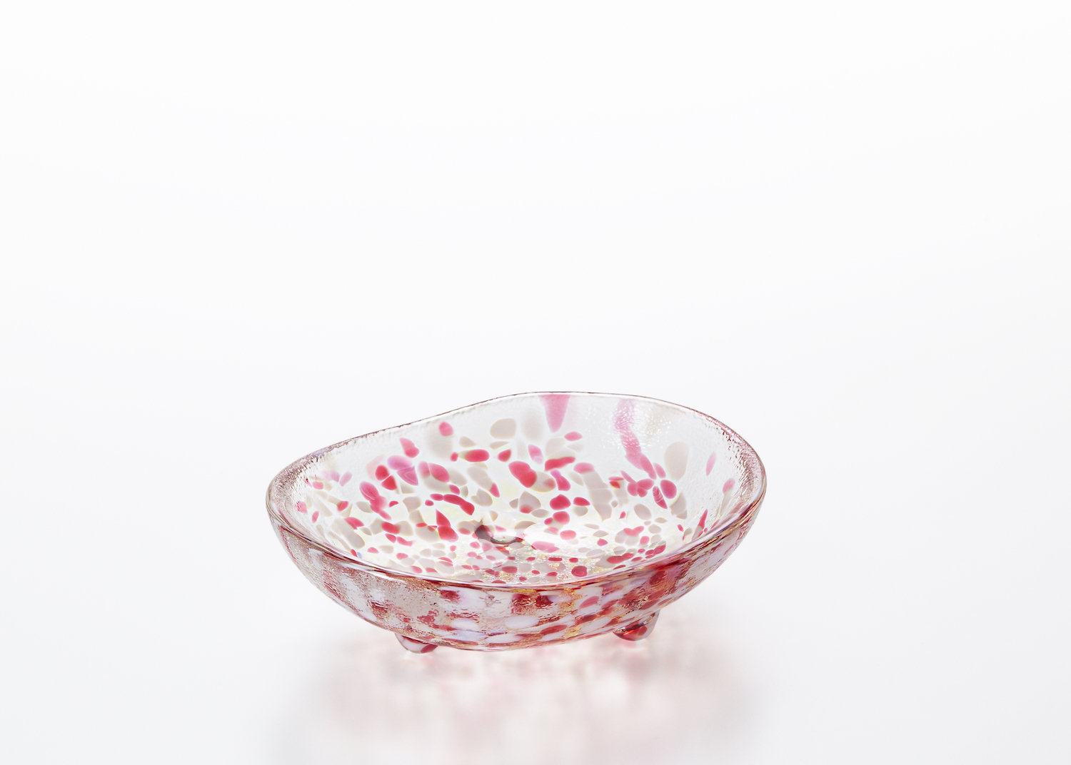 津軽びいどろ　津軽の花　三つ足豆皿（林檎）