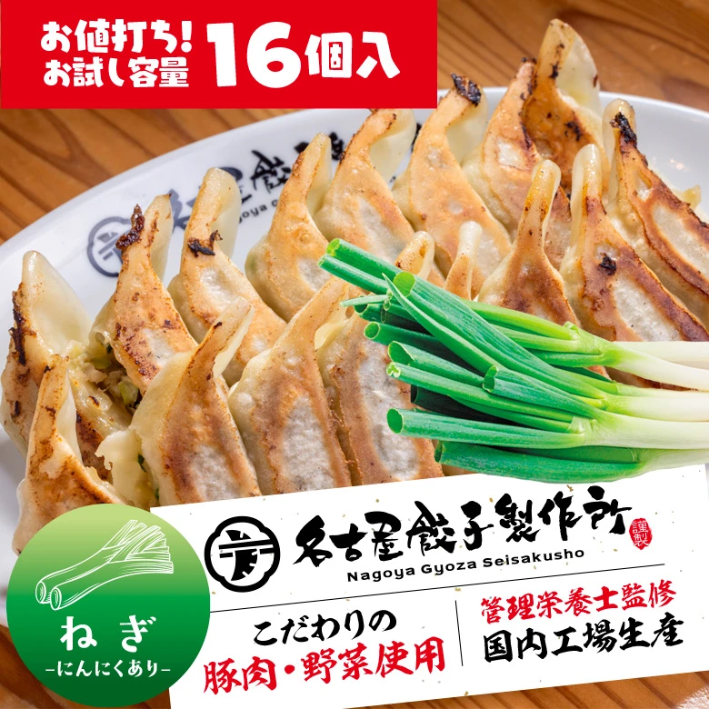 【送料無料★】名古屋餃子製作所　冷凍生餃子 ねぎ（16個入）