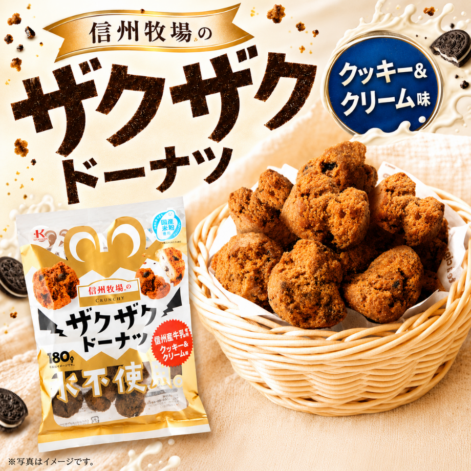 信州牧場のザクザクドーナツクッキー&クリーム味（常温）