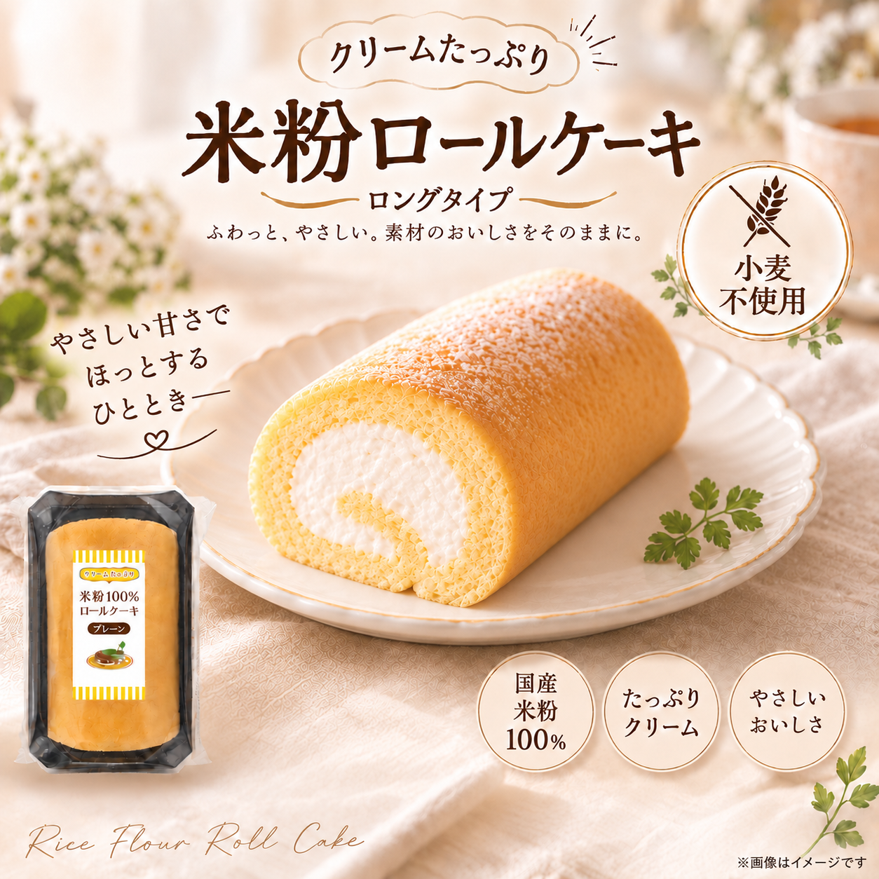 【小麦粉不使用】米粉ロールケーキ（ロングタイプ）
