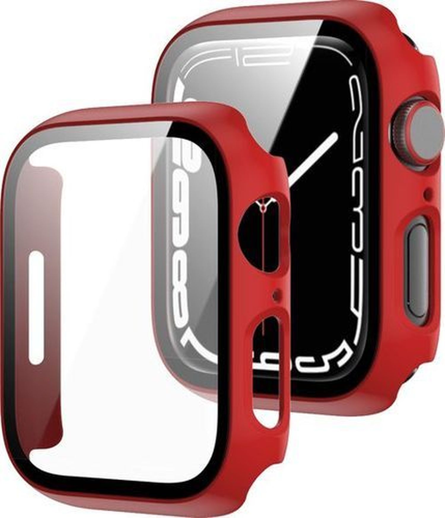 AppleWatch45/44mm用液晶全画面保護ガラスハードケース レッド