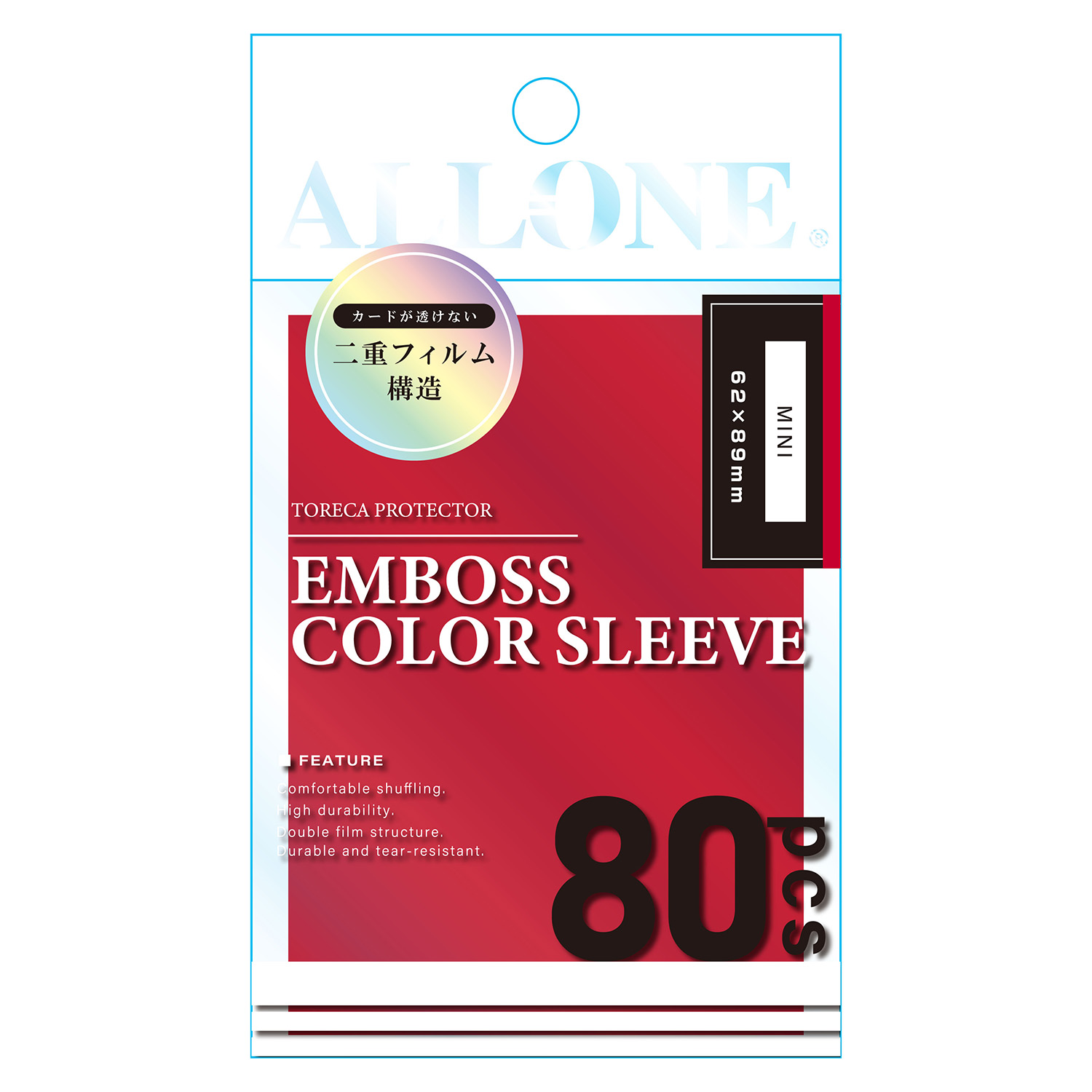 カードスリーブミニ62x89mm80枚入透かし防止エンボス レッド