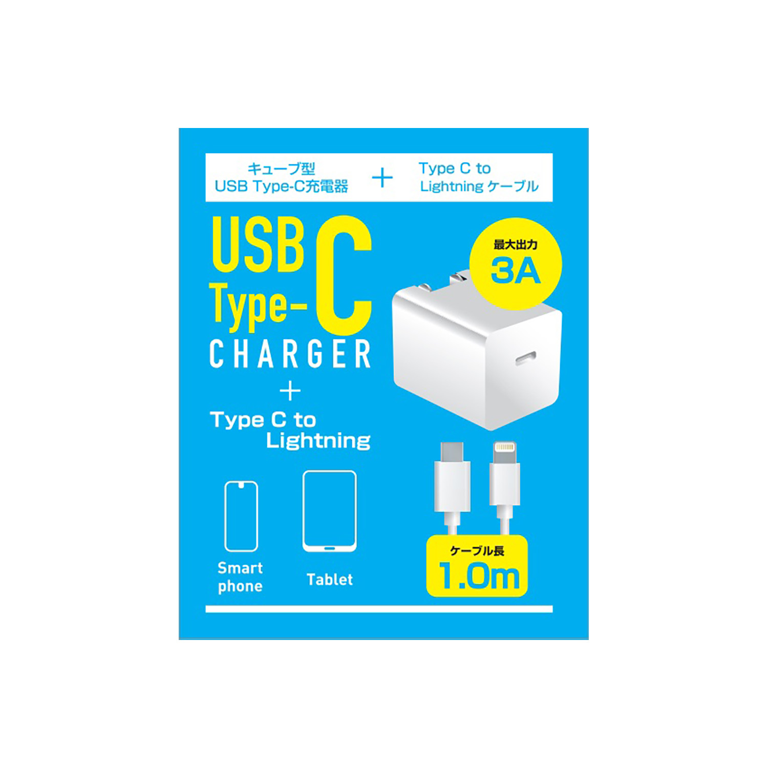 Type-C to Lケーブル付き USB-AC Type-C 1ポート WH