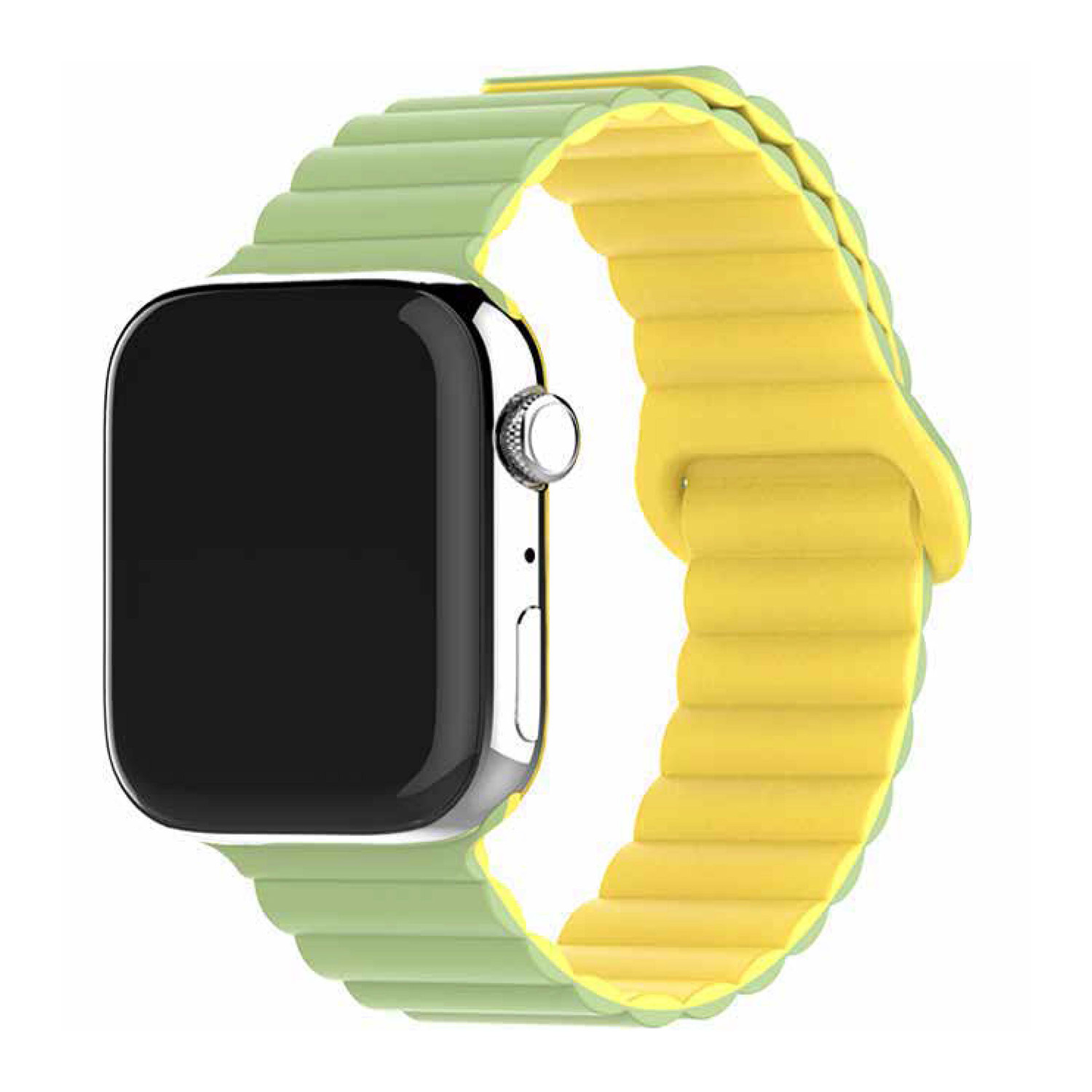 AppleWatch49/45/44/42mm用シリコンマグネットバンド グリーンイエロー