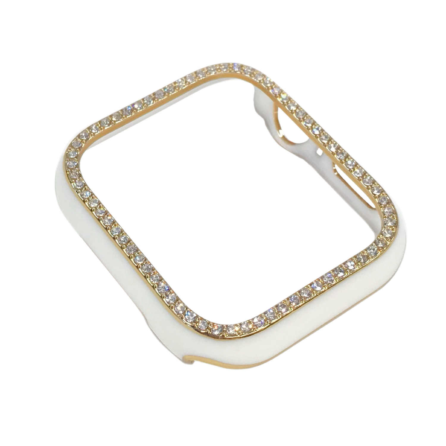 AppleWatch45mm用側面保護光沢ケース ホワイトストーン