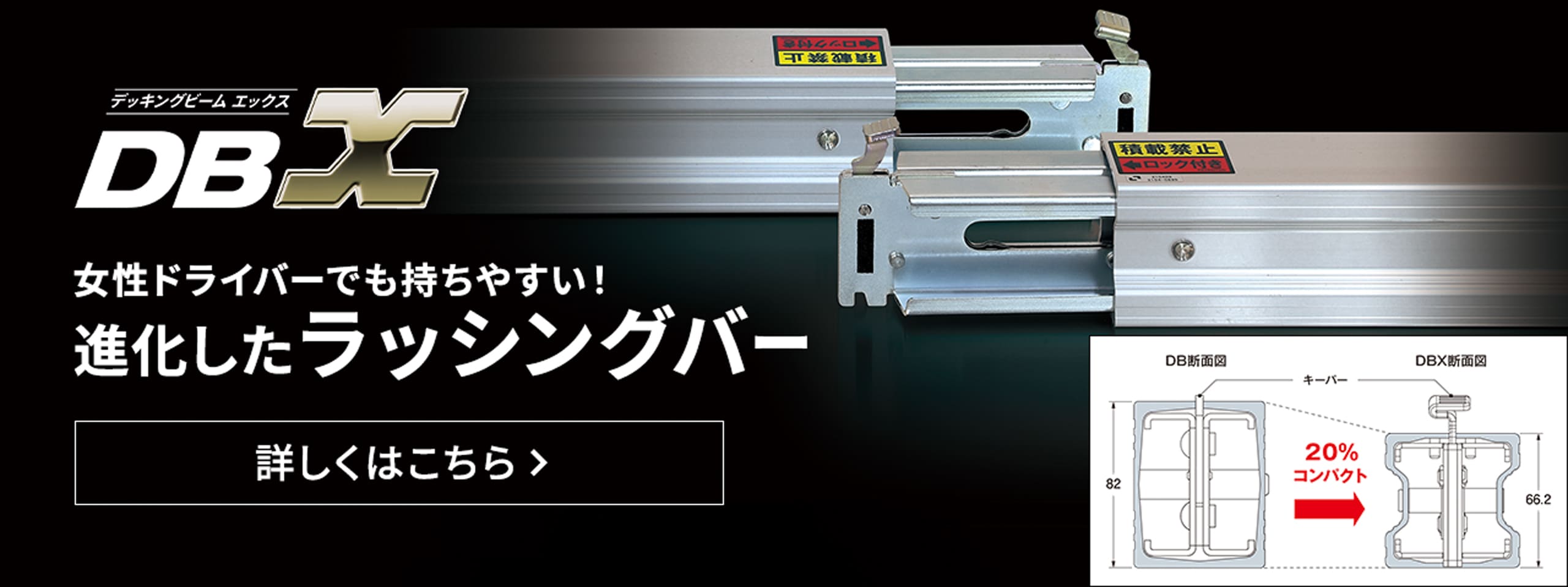 デッキングビーム エックス。女性ドライバーでも持ちやすい!進化したラッシングバー。詳しくはこちら