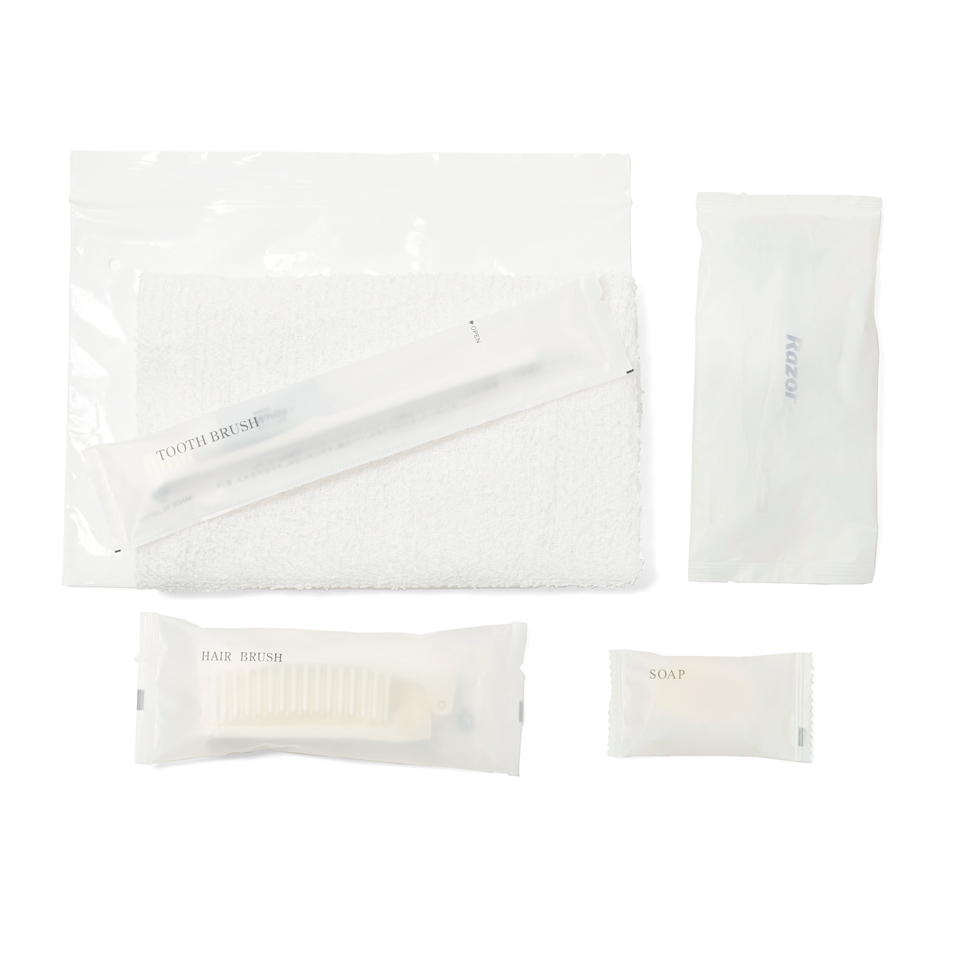 メンズ用アメニティ6点セット　白ジッパー袋入り　10セット