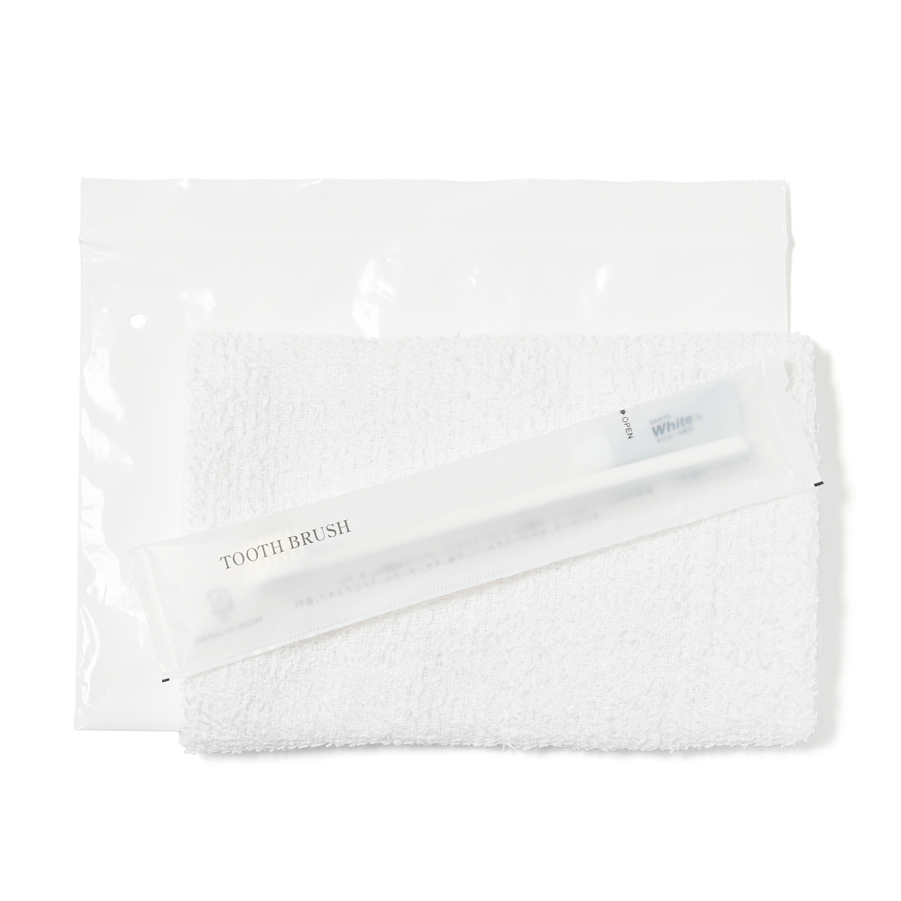 タオル・ハブラシセット　白ジッパー袋入り　10セット
