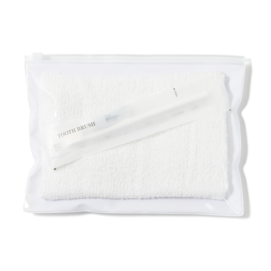 タオル・ハブラシセット　透明（片面）チャック袋入り　10セット